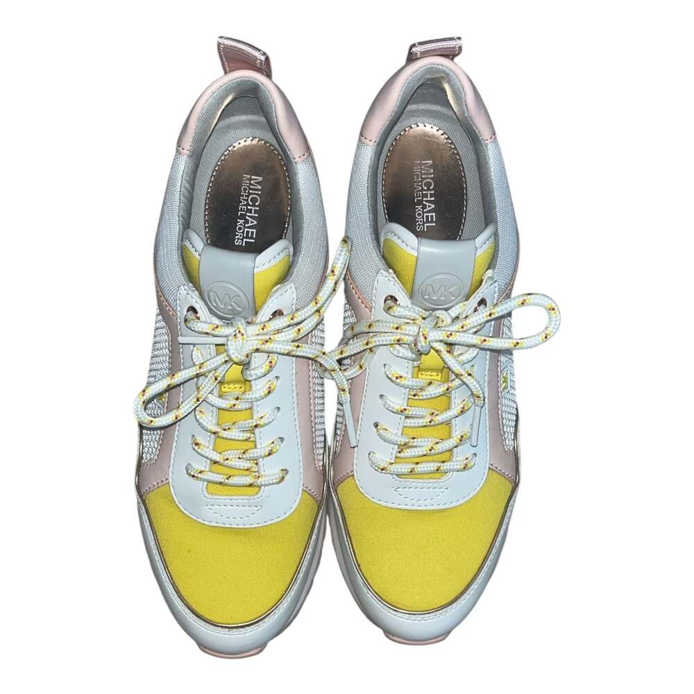 Michael Kors Maddy Color-Block Mixed-Media Trainer Pink/Yellow Sneaker - Picture 4 of 8